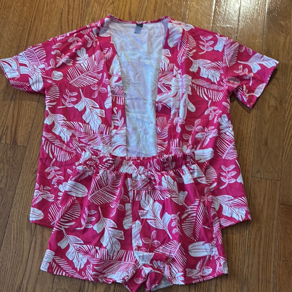 2 PC Women Swim Cover Up Pink Floral